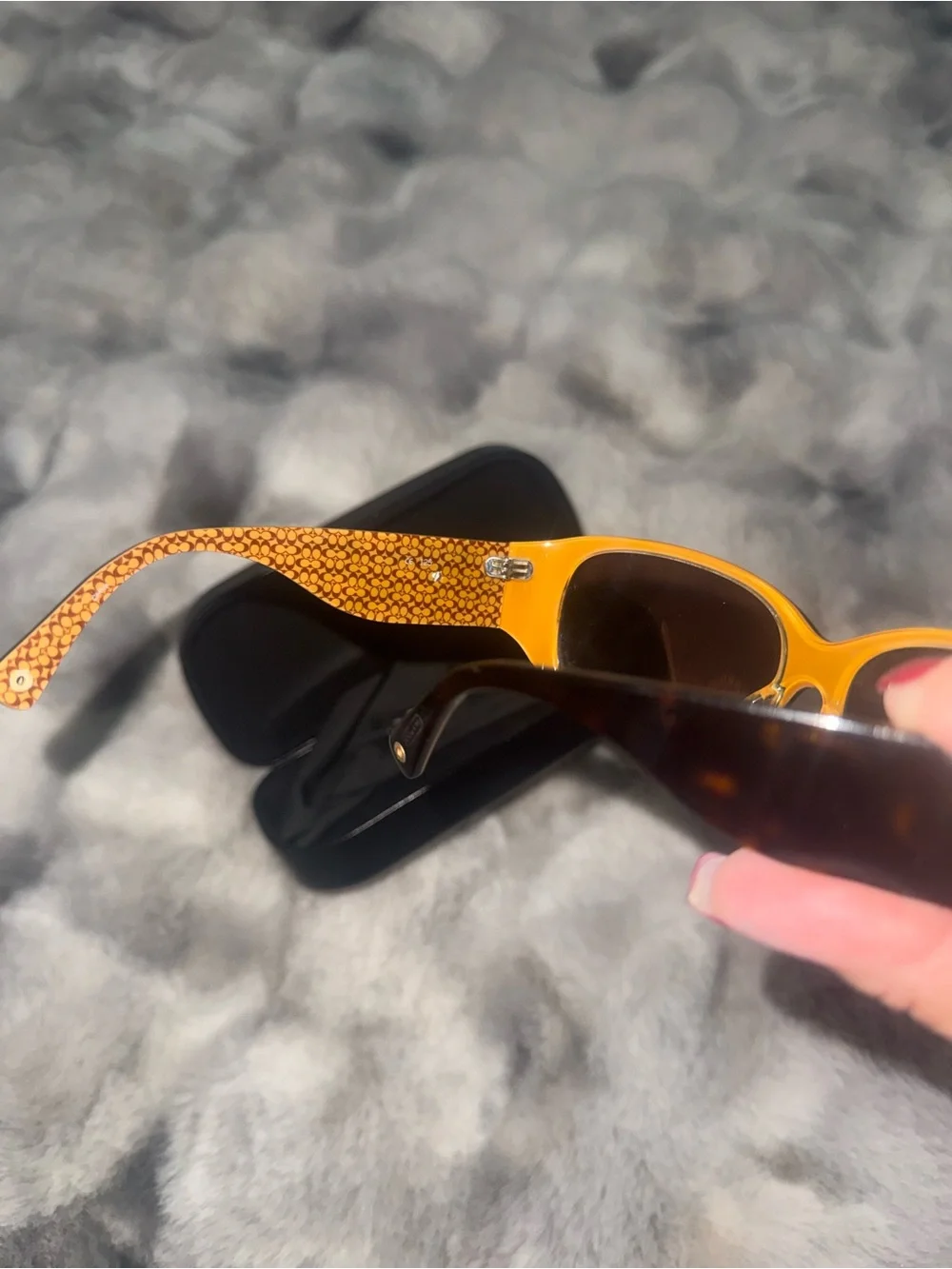 Coach Tortoiseshell and Gold Oversized Shield Sunglasses